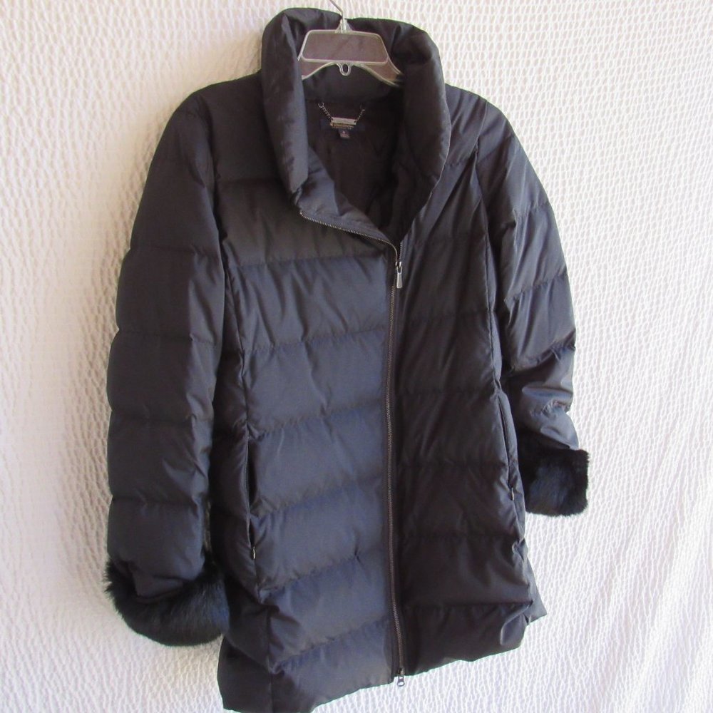 Brooks Brothers Coat Black Goose Down Parka 8 Day Evening Park Coat Rabbit Fur